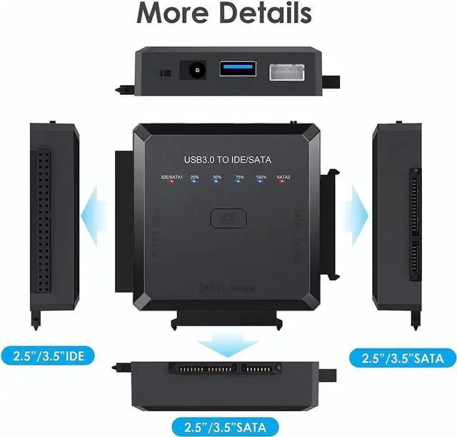 Alt view image 2 of 7 - USB 3.0 to SATA IDE Adapter Cable w/One Touch Backup, External Hard Drive Reader for Universal 2.5" 3.5" SSD HDD CD/DVD Optical Drives, Data Recovery Converter w/12V/2A Power Adapter