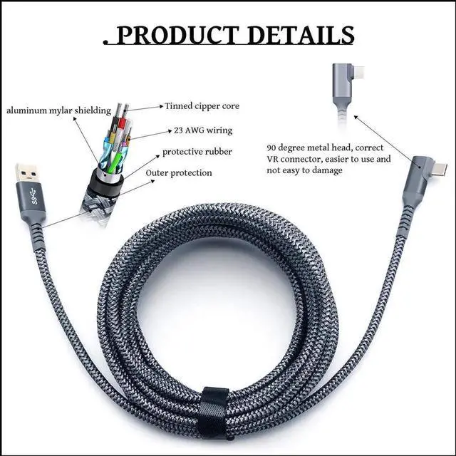 Alt view image 7 of 7 - for Oculus Quest 2 Link VR/Virtual Reality Headset Cable(10ft/3M) for PC Gaming,USB 3.2 Gen1 5Gbps Type C USB C to USB Type A, High Speed Data Transfer & Fast Charger for Quest 2 and Quest (10feet)