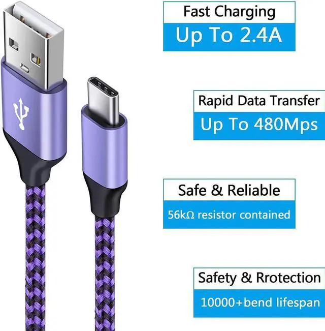 Alt view image 3 of 7 - 4Pack USB C Fast Phone Charger 3ft 3ft 6ft 6ft Type A to Type C Charging Cable Android Car Power Cord for Samsung Galaxy S21/S21 Plus/S21 Note 20 Ultra/10 A42 A51 A52 A71 S10 A01 A11 A21 A31 iPad