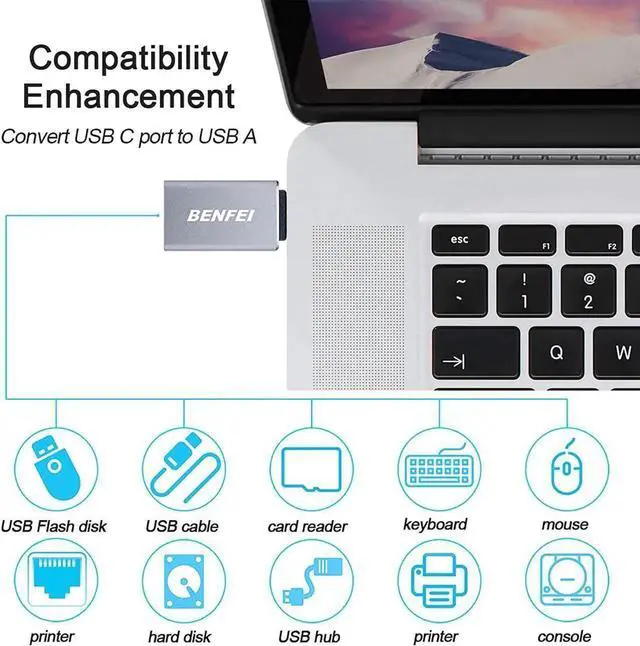 Alt view image 2 of 6 - USB C to USB 3.0 Adapter 3 Pack,Benfei USB C to A Male to Female Adapter, Compatible with MacBook 2018 2017 2016, Samsung Galaxy Note 8, Galaxy S8 S8+ S9, Google Pixel, Nexus, and More