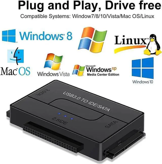 Alt view image 6 of 7 - SATA/IDE to USB 3.0 Adapter, External Hard Drive Reader for Universal 2.5 3.5-inch IDE and SATA HDD SSD, 5.25" CD/DVD Drives, Hard Drive Adapter with Power Supply Support 6TB with 12V 2A Power Adapter