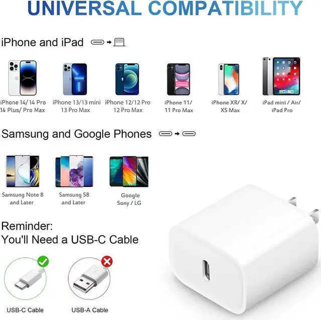 Alt view image 4 of 7 - iPhone 14 13 12 11 Super Fast Charger [2Pack] cargador 20W Rapid USB C Wall Charger Block with 6FT Fast Charging Cable Compatible with iPhone 14 Pro Max/Pro/Plus/Mini/iPad