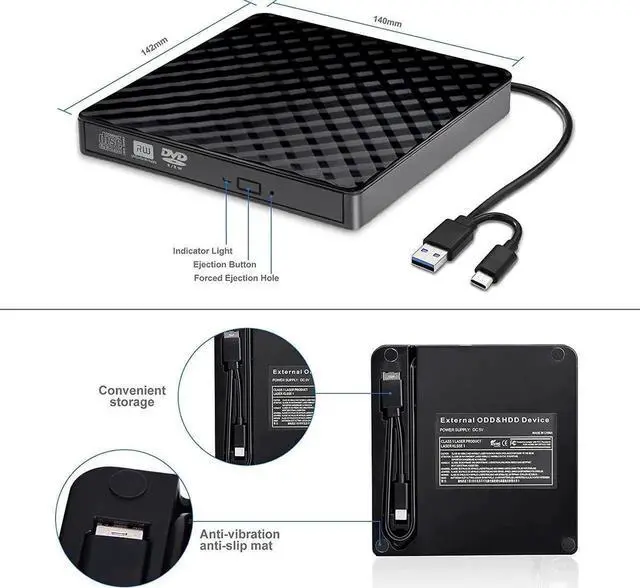 Alt view image 7 of 7 - External CD DVD Drive, USB 3.0 Type-C CD DVD +/-RW Optical Drive USB C Burner Slim CD/DVD ROM Rewriter Writer Reader Portable for PC Laptop Desktop MacBook Mac Windows 7/8.1/10 Linux OS Mac