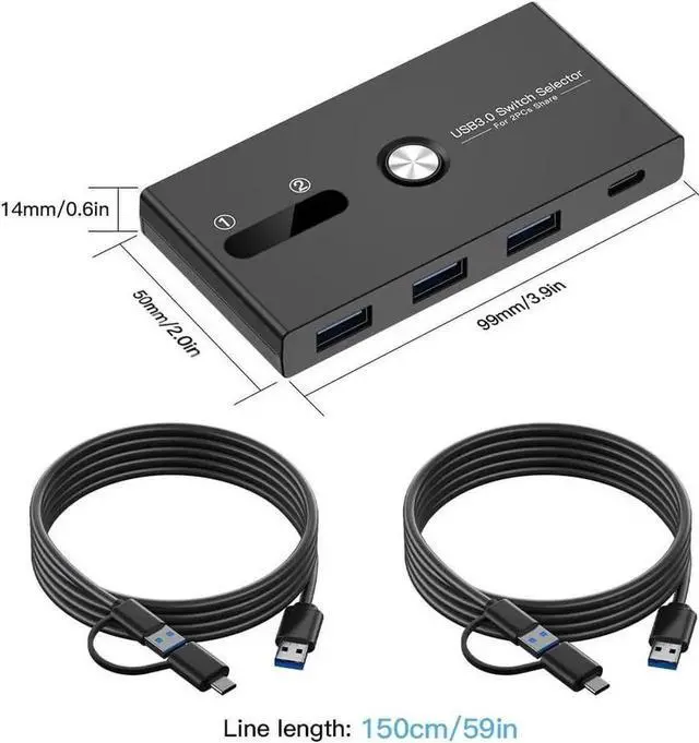 Main image of AUTYUE USB C Switch,USB Switcher 2 Computers Sharing USB C & USB A Devices, 4 Port USB Switcher Sharing Keyboard and Mouse, Printer/Scanner USB 3.0 Switch Hub with 2 USB 3.0 Cables 5FT