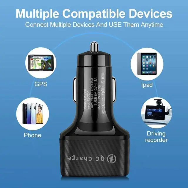 Main image of 6-Port USB Car Charger, QC3.0 Fast Charging 6 USB Car Charger Adapter 15A Smart Shunt Car Phone Charger with Light, Suitable for i-Phone & Android Smartphones