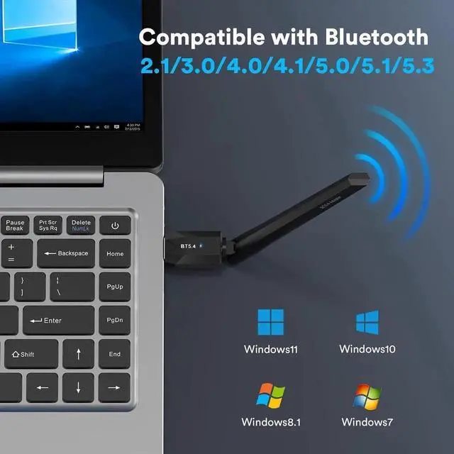 Main image of USB Bluetooth 5.4 Adapter for PC, USB Bluetooth Dongle 5.4 EDR Adapter for Laptop Keyboard Mouse Headsets Speakers, Long Range 492ft/150M Bluetooth Adapter Supports Windows 11/10/8.1(Plug and Play)