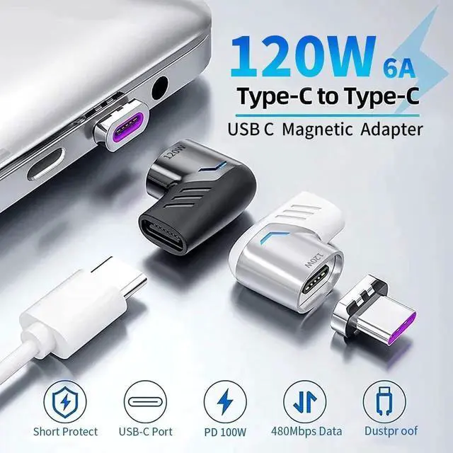 Alt view image 2 of 6 - USB C Magnetic Adapter, (2 Pack) Magnetic USB C Adapter Type C Connector Right Angle with PD 100W Fast Charge, 480Mbps Data Transfer, for M-a-c-Book Pro/Air and More Type C Smartphone, Laptop, Tablet