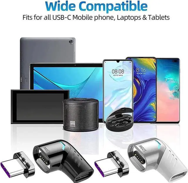 Alt view image 3 of 6 - USB C Magnetic Adapter, (2 Pack) Magnetic USB C Adapter Type C Connector Right Angle with PD 100W Fast Charge, 480Mbps Data Transfer, for M-a-c-Book Pro/Air and More Type C Smartphone, Laptop, Tablet