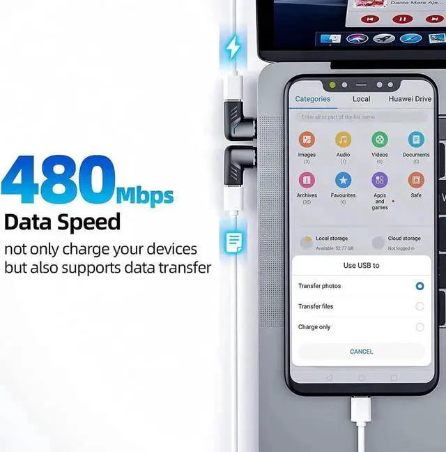 Alt view image 4 of 6 - USB C Magnetic Adapter, (2 Pack) Magnetic USB C Adapter Type C Connector Right Angle with PD 100W Fast Charge, 480Mbps Data Transfer, for M-a-c-Book Pro/Air and More Type C Smartphone, Laptop, Tablet