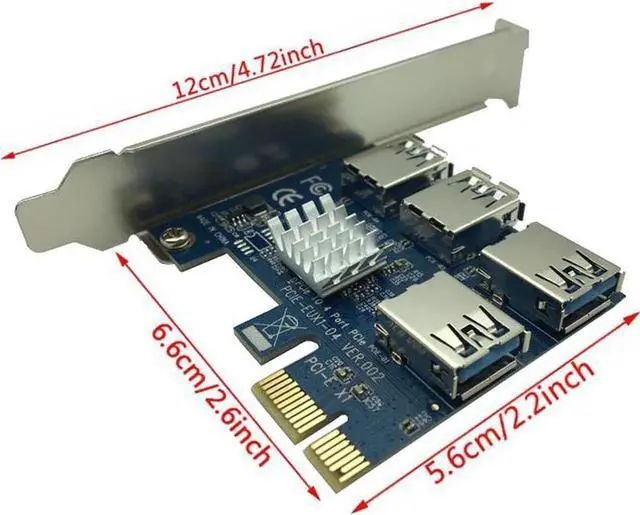 Alt view image 7 of 7 - PCIe 1 to 4 PCI Express 16X Slots Riser Card PCI-E 1X to External 4 PCI-E Slot Adapter PCIe Multiplier Card USB 3.0 Mining Special Riser Card for Bitcoin Miner