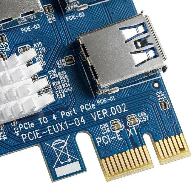 Alt view image 6 of 7 - PCIe 1 to 4 PCI Express 16X Slots Riser Card PCI-E 1X to External 4 PCI-E Slot Adapter PCIe Multiplier Card USB 3.0 Mining Special Riser Card for Bitcoin Miner