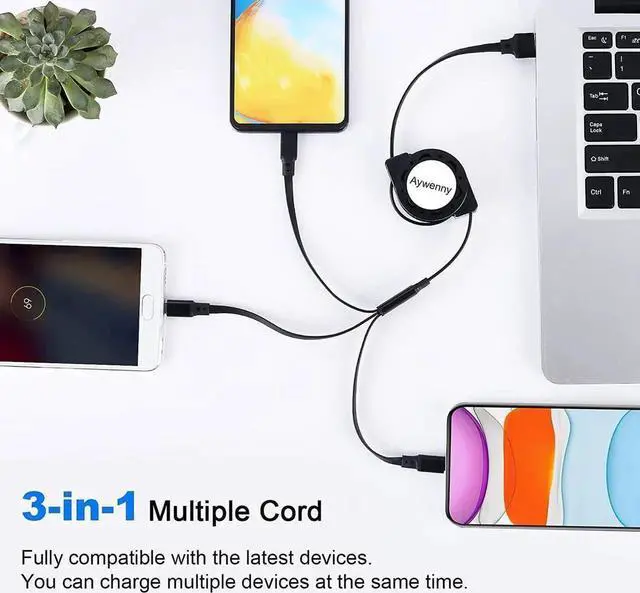Alt view image 4 of 7 - [2024 Upgraded 3 Pack Multi Retractable Charging Cable, 3 in 1 USB Charging Cable with USB C/Micro USB/Phone Port, 3.3FT Charging Cable for Phone 15 14 13 12 11 XS XR X 8 7 6 SE,Galaxy