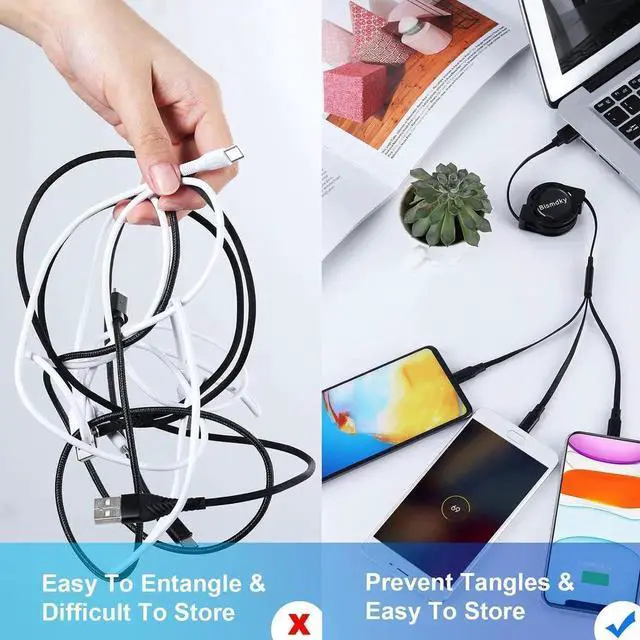 Alt view image 3 of 7 - [2024 Upgraded 3 Pack Multi Retractable Charging Cable, 3 in 1 USB Charging Cable with USB C/Micro USB/Phone Port, 3.3FT Charging Cable for Phone 15 14 13 12 11 XS XR X 8 7 6 SE,Galaxy
