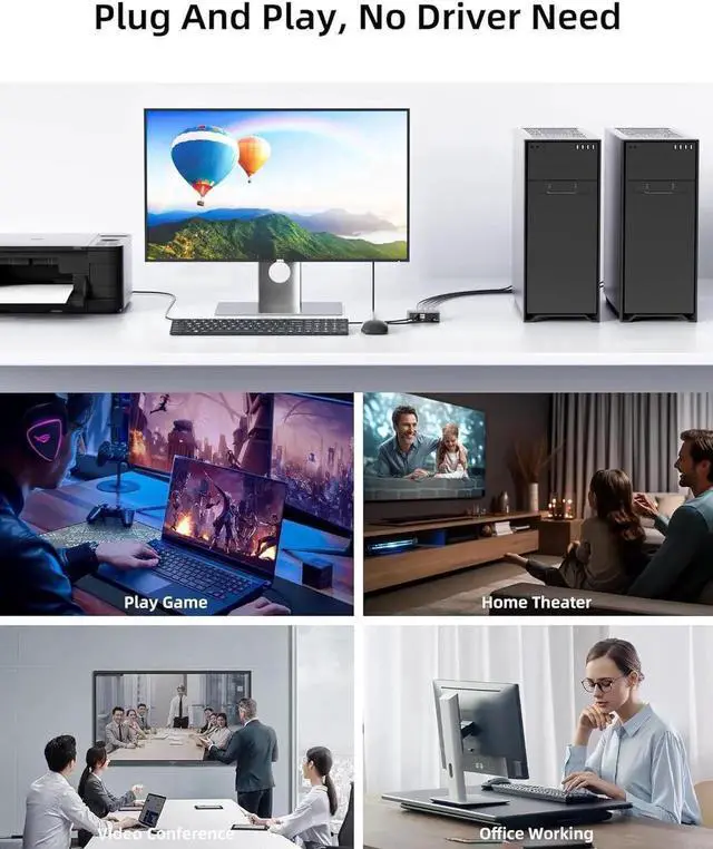 Alt view image 6 of 7 - 8K@60Hz HDMI 2.1 USB KVM Switch 1 Monitors 2 Computers, 4K@120Hz USB switcher HDMI KVM Switch 2 in 1 Out with Remote and 4 USB 2.0 Port, 2 USB Cables and 1 Desktop Controller for Work or Entertainment
