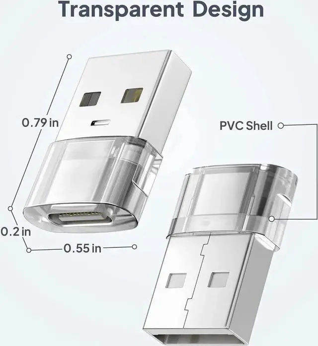 Alt view image 6 of 7 - USB to USB C Adapter 4 Pack Transparent Type-C Female to A Male Car Charger Converter for New iPhone 16 Pro Max Plus 15 14 13 Apple Watch 10 9 8 Airpods iPad Air 5 Mini 6 7 S24 Ultra