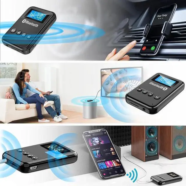 Alt view image 7 of 7 - Bluetooth 5.0 Adapter for PC, Receiver Transmitter 2 in 1 Wireless Bluetooth Audio Adapter with LCD Display for Car TV PC Headphones Home Sound