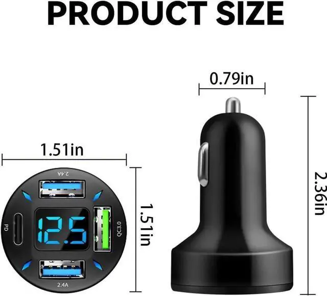 Alt view image 4 of 6 - 4 Ports USB Car Charger 66AomoproingW Super Fast Charging USB QC 3.0 USB Adapter Charger with LED Voltmeter for Car Cigarette Lighter Plug Compatible with Most Cell Phone (1 PD+QC3.0+2.4A)