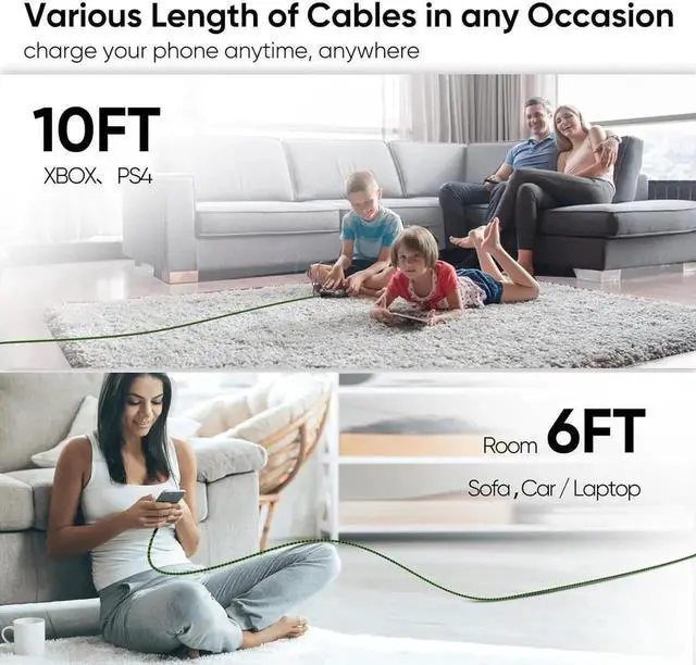 Alt view image 6 of 6 - USB C Cable 4pack 6ft Type C Charger Nylon Braided USB C Charger Cord Fast Charging Cable for Samsung Galaxy S21 S20 S10 Plus Note 10 LG Google Pixel Moto etc