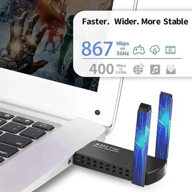 Alt view image 6 of 7 - USB WiFi Adapter 1300Mbps 5dBi Dual Band 2.4Ghz/5GHz USB 3.0 WiFi Adapter for PC, 802.11AC WiFi Dongle for WIN7 8 10 11 XP MAC Linux, USB Computer Network Adapters