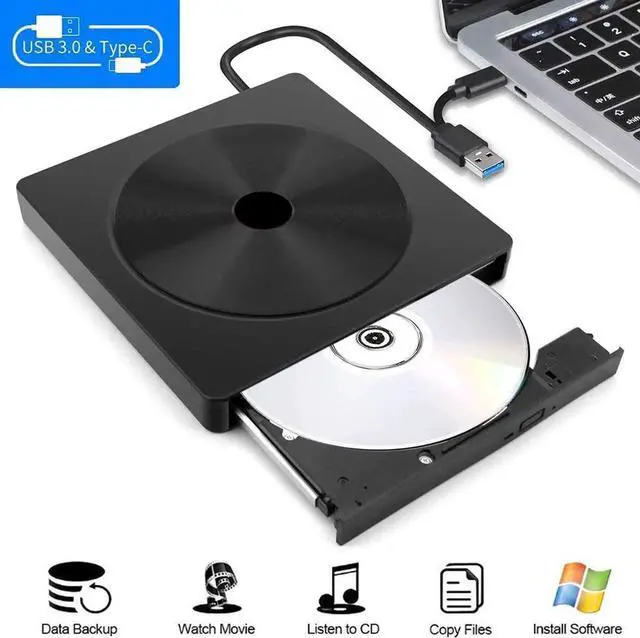 Alt view image 2 of 7 - External CD DVD Drive, USB C Writer Type C USB 3.0 CD DVD RAM Burner Combo High Speed CD/DVD Read/Write Compatible with Windows/Mac OS for Laptop Desktop MacBook Air iMac (Black)