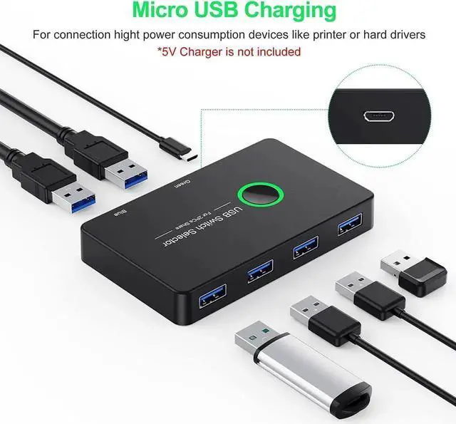 Alt view image 6 of 7 - 2 in 4 Out USB 3.0 KVM Switch, Premium USB Switcher Box for 2 Computers Sharing 4 USB Devices, USB 3.0 Switch for Keyboard Mouse Printer Scanner, Peripheral Switcher Compatible with Mac/Windows/Linux