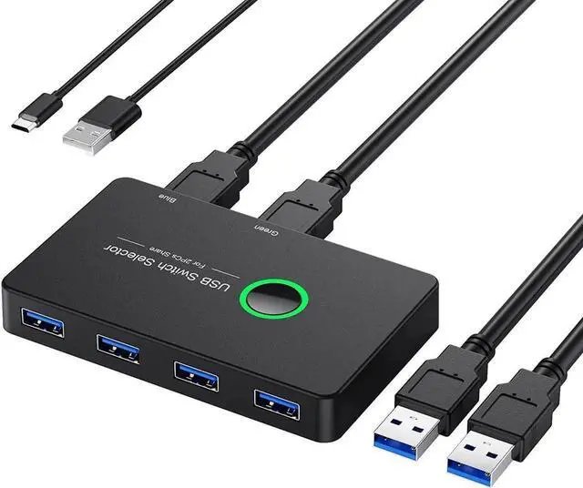 Main image of 2 in 4 Out USB 3.0 KVM Switch, Premium USB Switcher Box for 2 Computers Sharing 4 USB Devices, USB 3.0 Switch for Keyboard Mouse Printer Scanner, Peripheral Switcher Compatible with Mac/Windows/Linux