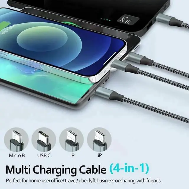 Alt view image 4 of 7 - Puxnoin Multi Charging Cable 6FT 2Pack Multi Charger Cable 4 in 1 Universal Multiple USB Cable Fast Charging Cord with Type-C, Micro USB Port for Most Cell Phone, Tablets