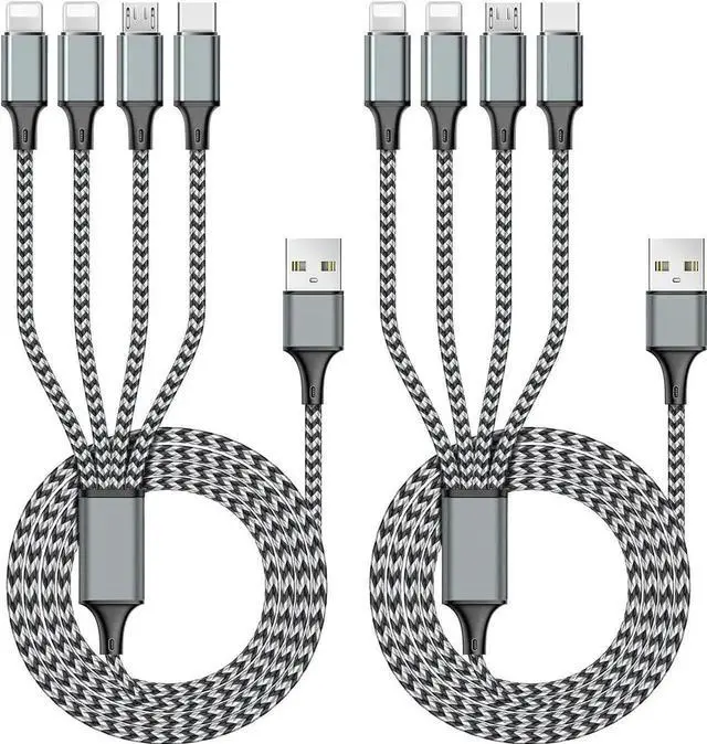 Main image of Puxnoin Multi Charging Cable 6FT 2Pack Multi Charger Cable 4 in 1 Universal Multiple USB Cable Fast Charging Cord with Type-C, Micro USB Port for Most Cell Phone, Tablets