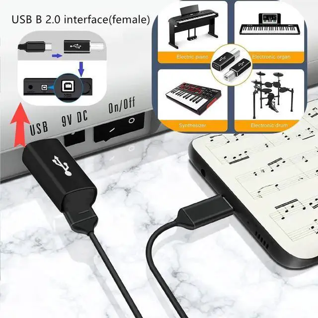 Main image of [3 PACK] USB C to B Adapter, USB C Female to MIDI Male Converter, Compatible with MIDI,Printers, Chromebook Pixel, Electric Piano, Synthesizers and Devices /Laptops with Type-c Port., black