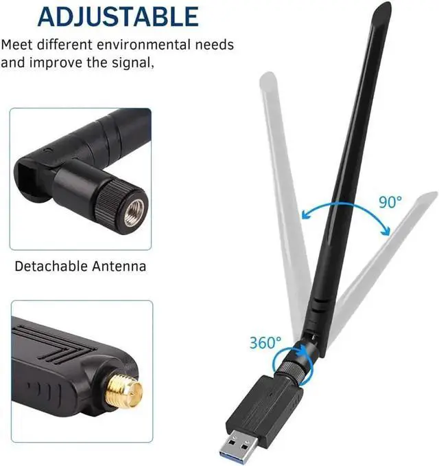Alt view image 3 of 7 - USB Wifi Adapter 1200Mbps USB 3.0 Wireless Network Dual Band 5.8G/2.4G adapter with 5dBi Antenna for Mac PC Desktop Laptop, Compatible with Windows XP/Vista/7/8/10 Linx2.6X Mac OS X