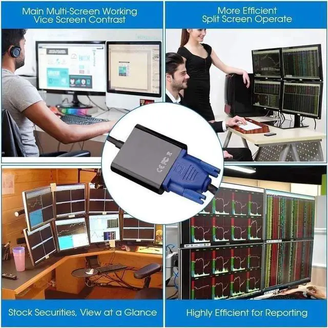 Main image of USB 3.0 to VGA Adapter, USB to VGA Video Adapter Converter External Video Graphic Card Multi Monitor Display 1080p Resolution Compatible with Windows 10/8.1/8/7/XP for PC Laptop Desktop Projector