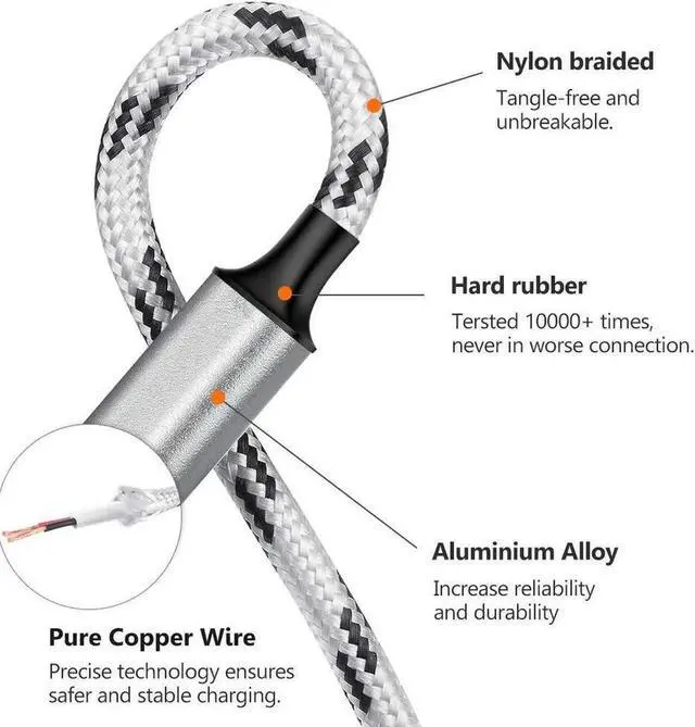 Alt view image 7 of 7 - Multi Charging Cable, 5ft 3Pack Multi Charger Cable Nylon Braided Multiple USB Universal 3 in 1 Charging Cord Adapter with Type-C, Micro USB Port Connectors for Cell Phones and More