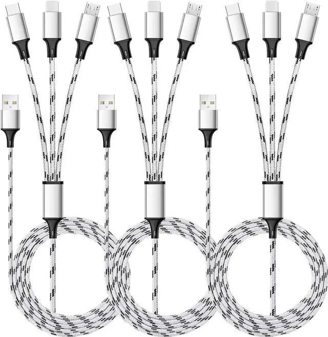 Main image of Multi Charging Cable, 5ft 3Pack Multi Charger Cable Nylon Braided Multiple USB Universal 3 in 1 Charging Cord Adapter with Type-C, Micro USB Port Connectors for Cell Phones and More
