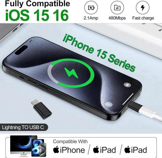 Alt view image 7 of 7 - 4 Pack Lightning to USB C Adapter for iPhone 15/15Pro/15 Pro Max/Plus,Samsung S24 S23,iPad Air,Nintendo Switch,Fast Charging&Data Transfer,Type C Charger Connector Cable,for iPhone 15 Charger