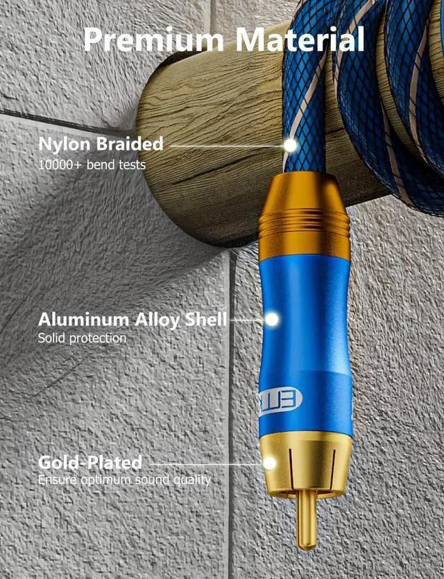 Alt view image 5 of 6 - Subwoofer Cable (10ft / 3M) -Digital Coaxial/Subwoofer Cable Dual Shielded with Gold Plated RCA to RCA Connectors 10 ft.