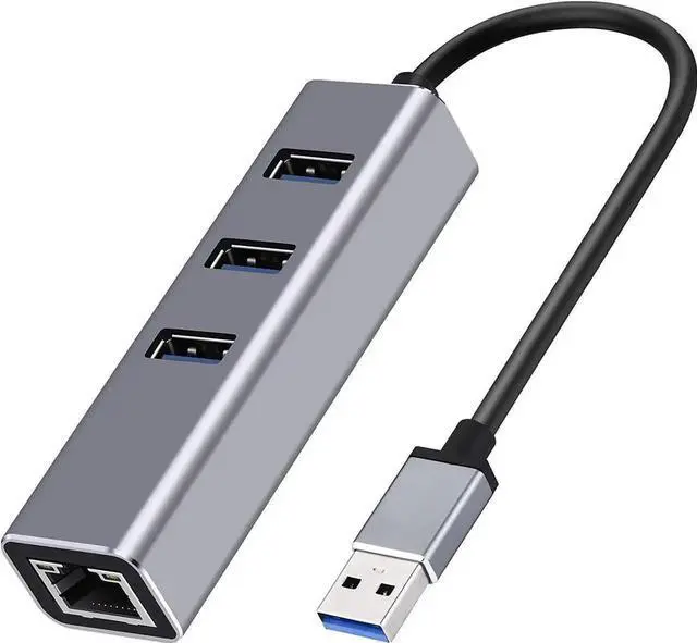Main image of USB 3.0 to RJ45 Ethernet Adapter 4 in 1 Multiport USB Hub with Gigabit Ethernet 1000Mbps RJ45 LAN Network Adapter Compatible and 3-Port USB3.0 Support Laptop PC Windows Linux MacOS, and More