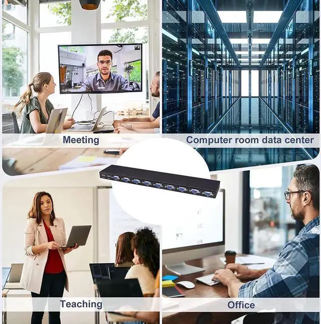 Alt view image 6 of 7 - VGA KVM Switch, 8 Port USB VGA KVM Switcher for 8 Computers Share 1 Monitor 4 USB Devices, Keyboard Mouse Scanner Printer, Including 8 KVM Cables, Remote Control & Desktop Control