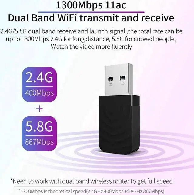 Alt view image 4 of 4 - 1300Mbps Mini USB Wifi Adapter Dual Band 2.4G/5.8G Wifi Network Card Antenna Wireless AC wifi Adapter for Windows 7/8/10 Mac OS