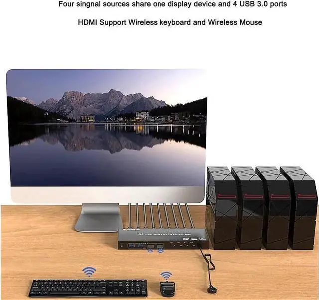 Alt view image 3 of 6 - KVM USB 3.0 Switch, 4 Ports HDMI KVM Switcher Selector Box 4 in 1 Out with EDID Emulator Function, Support 4K @60Hz Resolution for 4 Computers Share Mouse Keyboard and Monitor