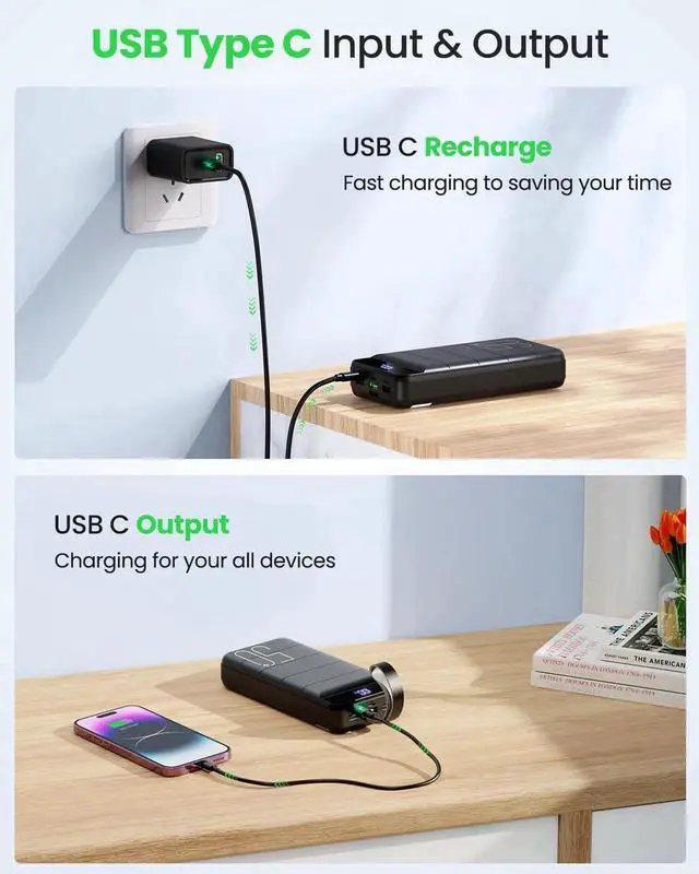 Alt view image 3 of 7 - Power Bank Fast Charging 50000mAh - 22.5W Portable Charger USB C Quick Charge with 4 Outputs & 3 Inputs LED Display Huge Capacity External Battery Pack for iPhone, Samsung, iPad etc