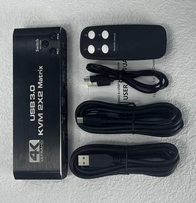 Main image of 2x2 HDMI KVM Switch Matrix, 4K Dual Monitor HDMI KVM Switch Extended Display USB KVM Switch 2 in 2 Out for 2 Computers 2 Monitors with 3.5mm Audio, Support 4 USB 3.0 Share Keyboard Mouse with Hotkey