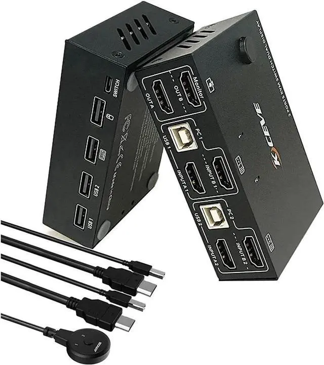 Main image of Dual Monitor KVM Switch HDMI 2 Port for 2 Monitors 2 Computers, 4K@30Hz Dual Monitor HDMI KVM Switch USB 2.0 Switcher 2 in 2 Out PC Keyboard Mouse Switcher Support Extended And Copy Display