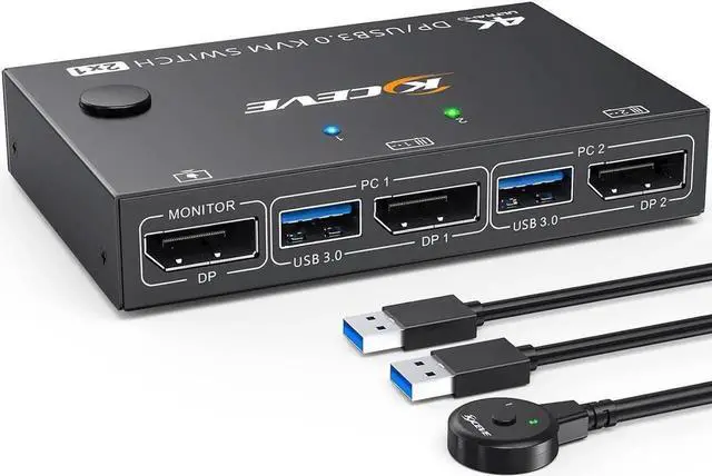 Main image of USB 3.0 KVM Switch Displayport 4K@144Hz, 2 Port Displayport KVM Switch for 2 PCs 1 Monitor 8K@30Hz, DP KVM Switch 2 in 1 Out for 2 PC Share 4 USB 3.0 Device Keyboard Mouse Monitor with Wired Remote