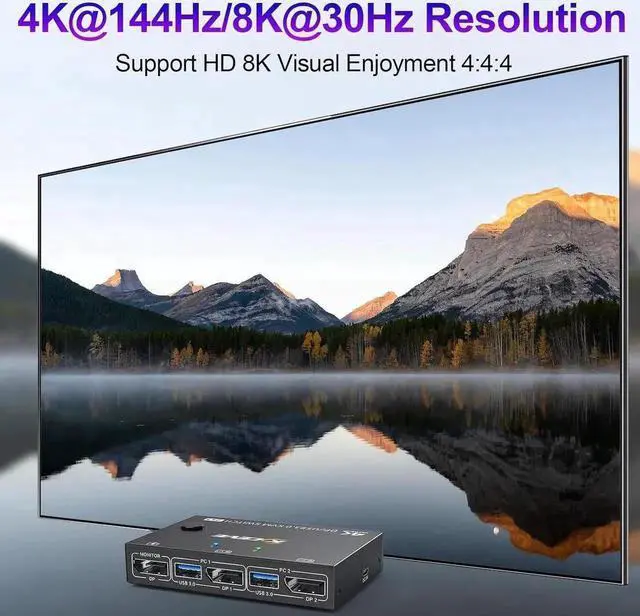 Alt view image 4 of 7 - USB 3.0 KVM Switch Displayport 4K@144Hz, 2 Port Displayport KVM Switch for 2 PCs 1 Monitor 8K@30Hz, DP KVM Switch 2 in 1 Out for 2 PC Share 4 USB 3.0 Device Keyboard Mouse Monitor with Wired Remote
