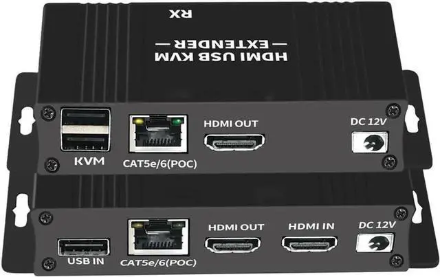 Main image of HDMI KVM USB Extender 1080P 60Hz, HDMI KVM USB Extender Over Cat5/6 Ethernet Cable Signal Extension to 196FT/60M Support USB Keyboard Mouse Plug & Play (Transmitter and Receiver)