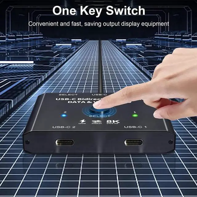 Alt view image 2 of 7 - USB C Switch 2 in 1 Out or 1 in 2 Out, Type-C Bi-directional Switcher Box for 2 Computers with C Port, Supports 4K @120Hz 8K @60Hz Video / 10Gbps Data Transfer, Notes: No Splitter Function