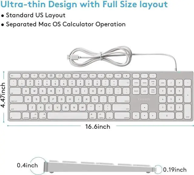 Alt view image 6 of 6 - USB Wired Keyboard for Apple Mac, Aluminum Full Size Computer Keyboard with Numeric Keypad Compatible with Magic, iMac, MacBook Pro/Air Laptop and PC-White