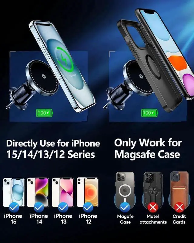 Alt view image 3 of 6 - for Magsafe Car Mount Charger, 15W Fast Charging Magnetic Car Charger with Vent Mount, Car Phone Holder Wireless Charger for iPhone 15 14 13 12 Pro Max Mini Plus