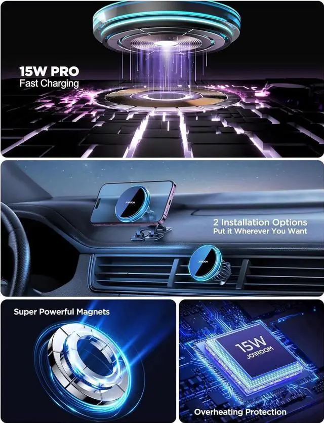 Alt view image 6 of 7 - JOYROOM for MagSafe Car Mount Charger, 2024 Upgraded 15W Fast Charging Magnetic Wireless Car Charger Suitable for [Vent+Dash+Wall], for Magsafe Charger Car Phone Holder Mount for iPhone 15/14/13/12
