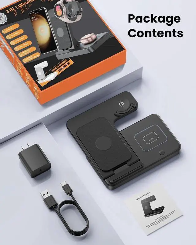 Alt view image 3 of 7 - 3 in 1 Wireless Charger Stand for Samsung, CIYOYO Fast Phone Charging Station for Galaxy Watch5 Pro/4/3/Active2/1, S24 Ultra/S24 Plus/S23/S22/S21/S20/Note 20, Z Fold/Flip Series, Android, Buds2 Pro